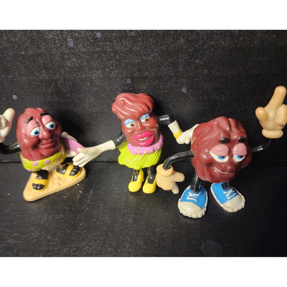 Vintage 1987 California Raisins PVC Figures Lot Surfer Hula Girl Singer 80s Toy